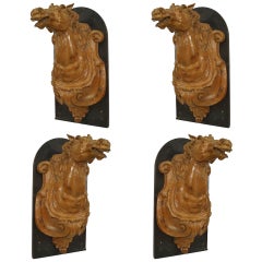 4 French Provincial Carved Life-Size Horse Heads