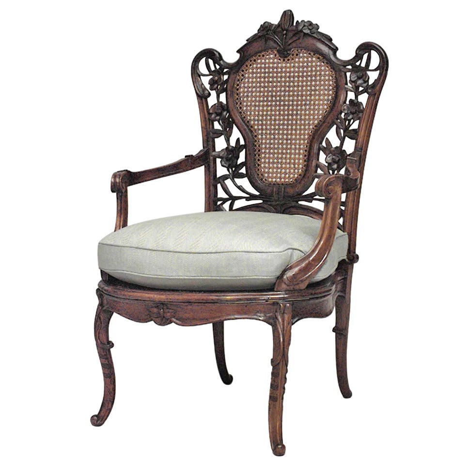 French Art Nouveau Walnut Arm Chair For Sale