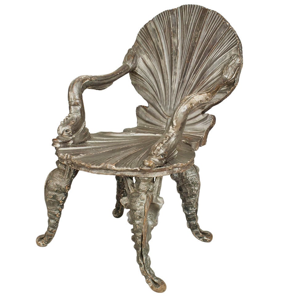 19th c. Silver Gilt Venetian Grotto Armchair For Sale at 1stDibs