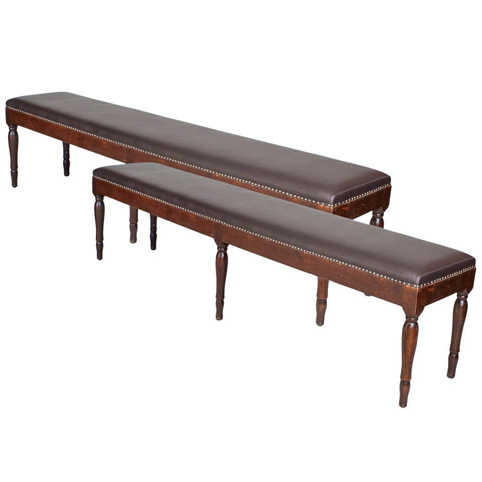 Pair of Italian Neo-Classic Walnut Long Benches For Sale