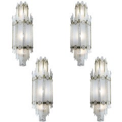 4 Important French Art Deco Glass & Bronze Ballroom Chandeliers 7