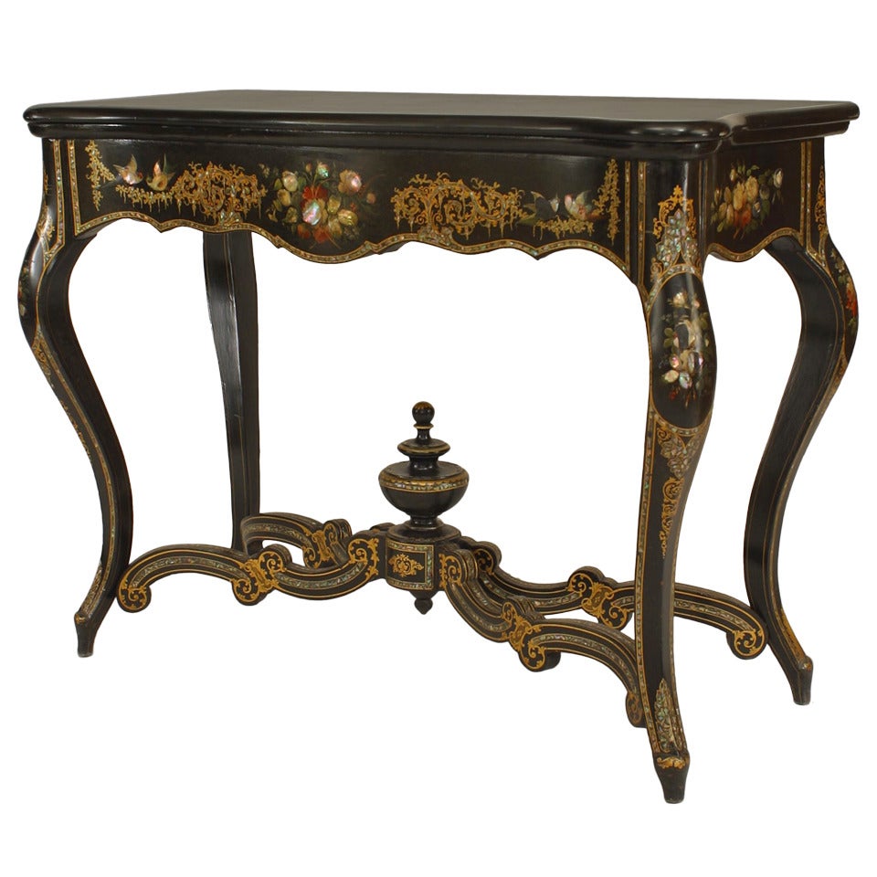 English Victorian Papier Mache Lacquered Console Table For Sale