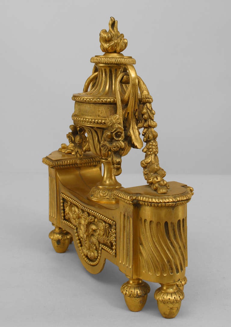 Pair of French Louis XVI Style Bronze Urn Andirons In Excellent Condition For Sale In New York, NY