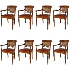Set of 8 English Anglo Indian Leather Arm Chairs