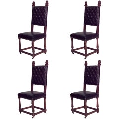 Set of 4 Italian Renaissance Black Leather Side Chairs