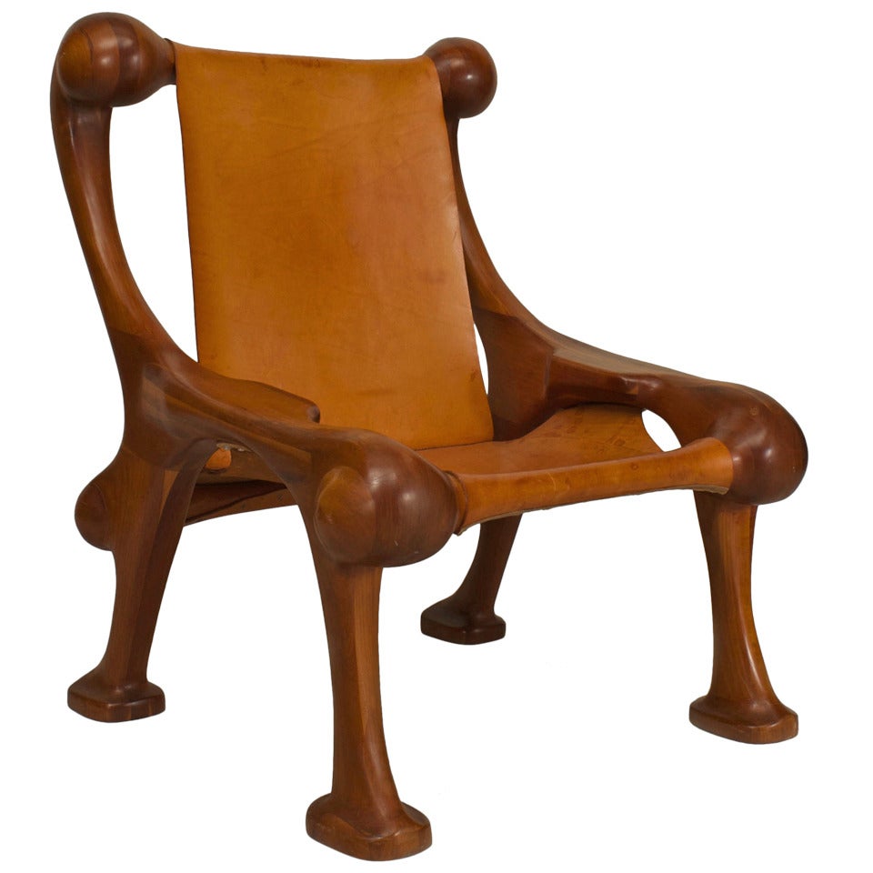 Oversized American Leather and Cherry Lounge Chair by Martin Stan Buchner