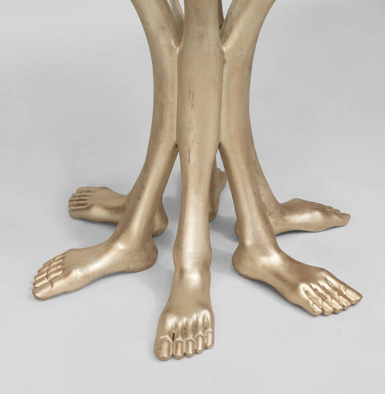 Pedro Friedeberg Post-War Design Silver Arms and Legs Glass End Table In Good Condition In New York, NY