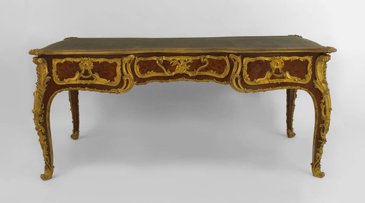 Fine 19th C. French Louis XV Style Bronze-Trimmed Desk For Sale 1