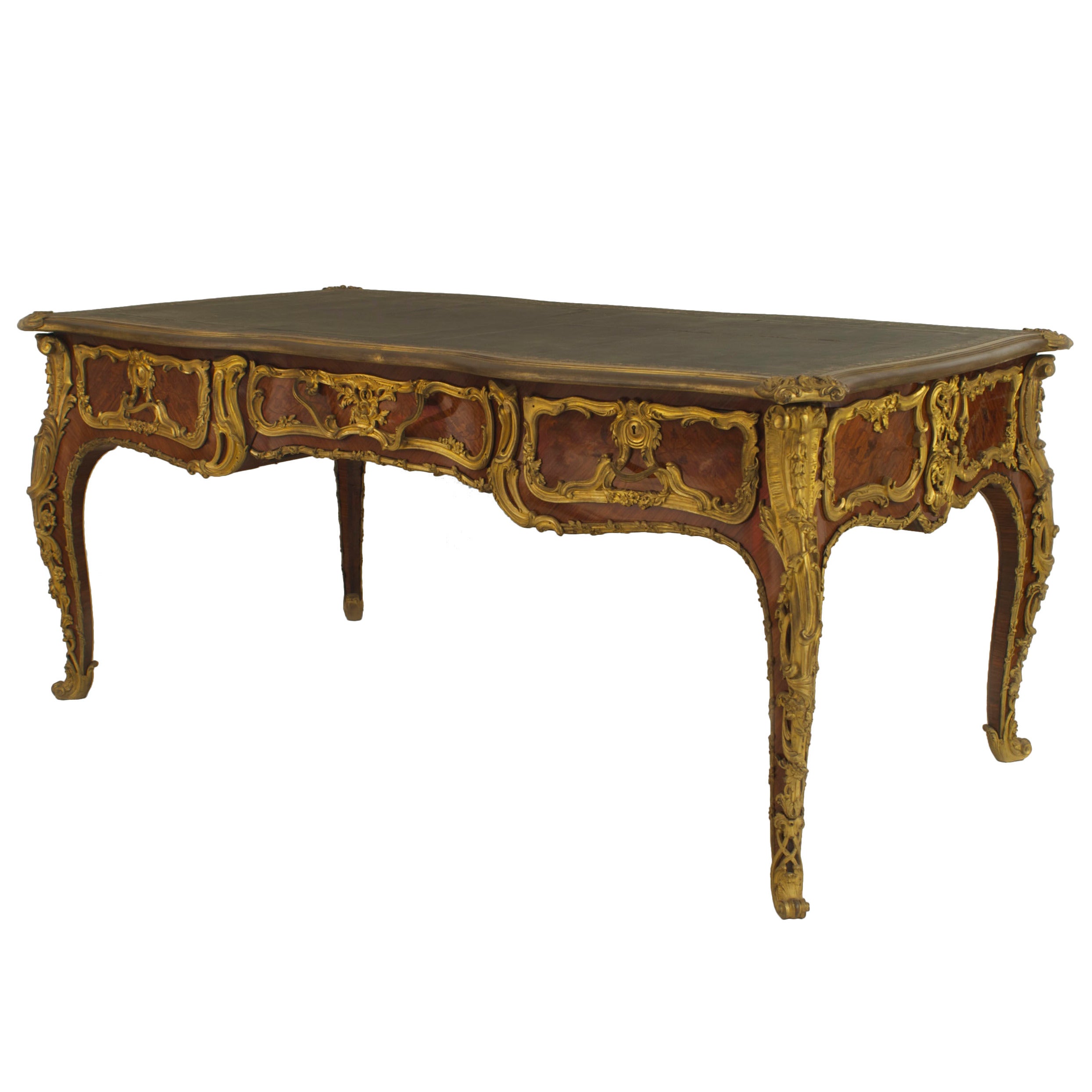 Raffinata scrivania francese del XIX secolo in stile Luigi XV bordata di bronzo in vendita