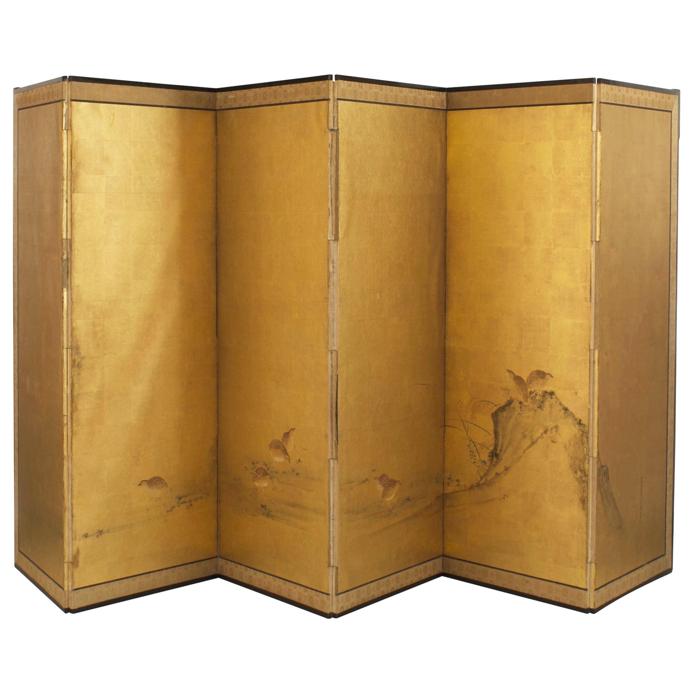 18th Century Japanese Six-Panel Gilded Paper Screen by Tosa Mitsuda