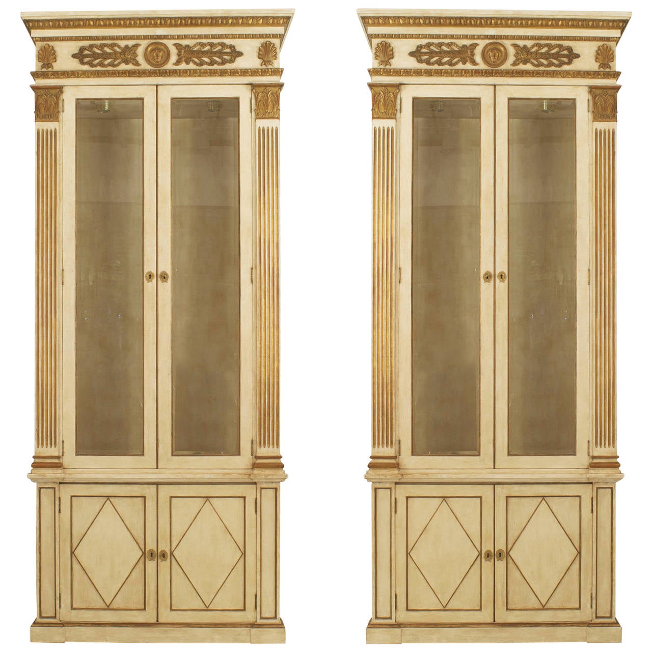 Pair of French Regence Style GreyPainted and GiltTrimmed Bookcases