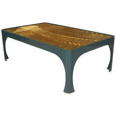 Contemporary Blue Lacquer Coffee Table with 1970s Gilt Resin Top 8