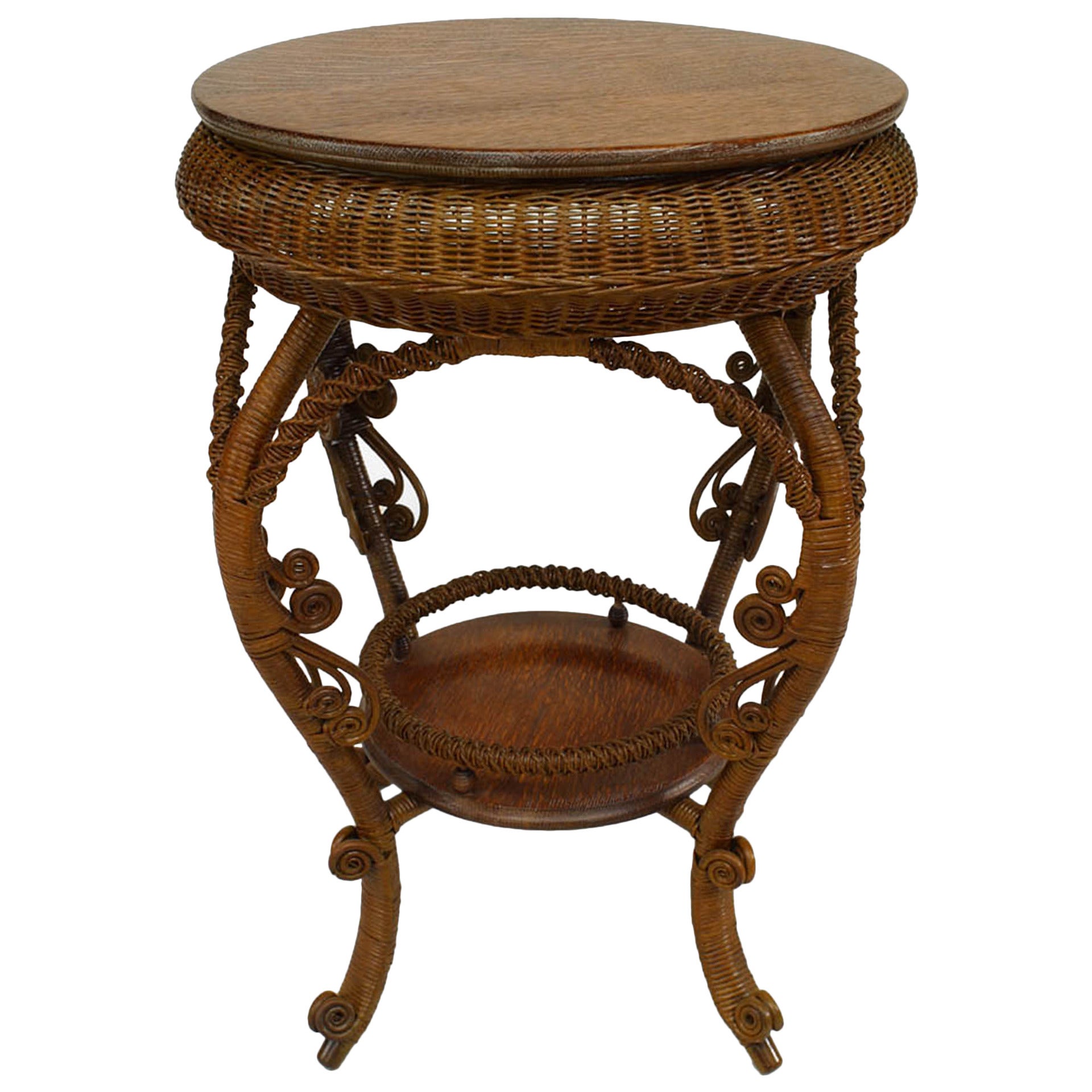 American Victorian Natural Wicker Parlor Table For Sale