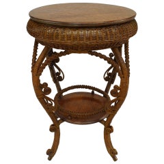Antique American Victorian Natural Wicker Parlor Table
