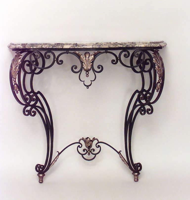19th c. French Wrought Iron and Marble Bracket Console For Sale at 1stDibs