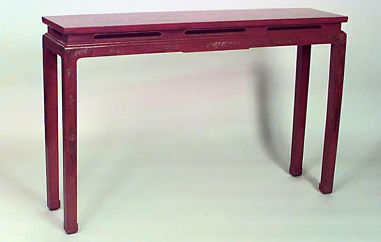 Unknown Pair of Red Lacquer Chinoiserie Tables