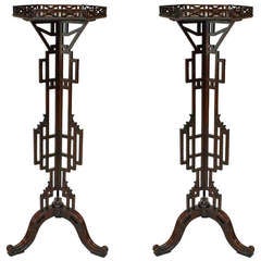Pair of 19th c. Chinese Chippendale Mahogany Pedestals