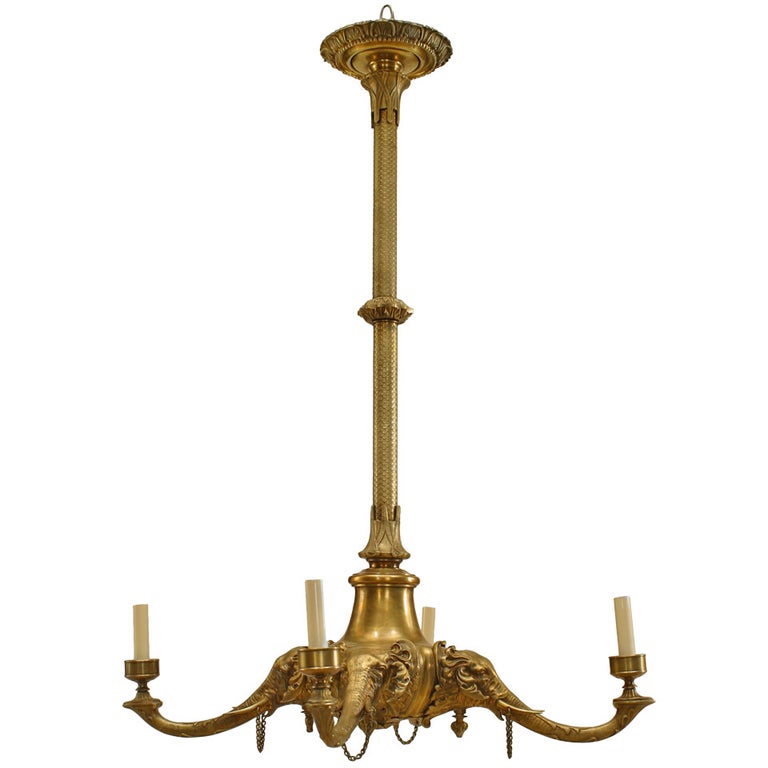English Recency Style Bronze Elephant Chandelier For Sale at 1stDibs