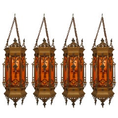 4 Lanterne da appendere in bronzo in stile gotico inglese