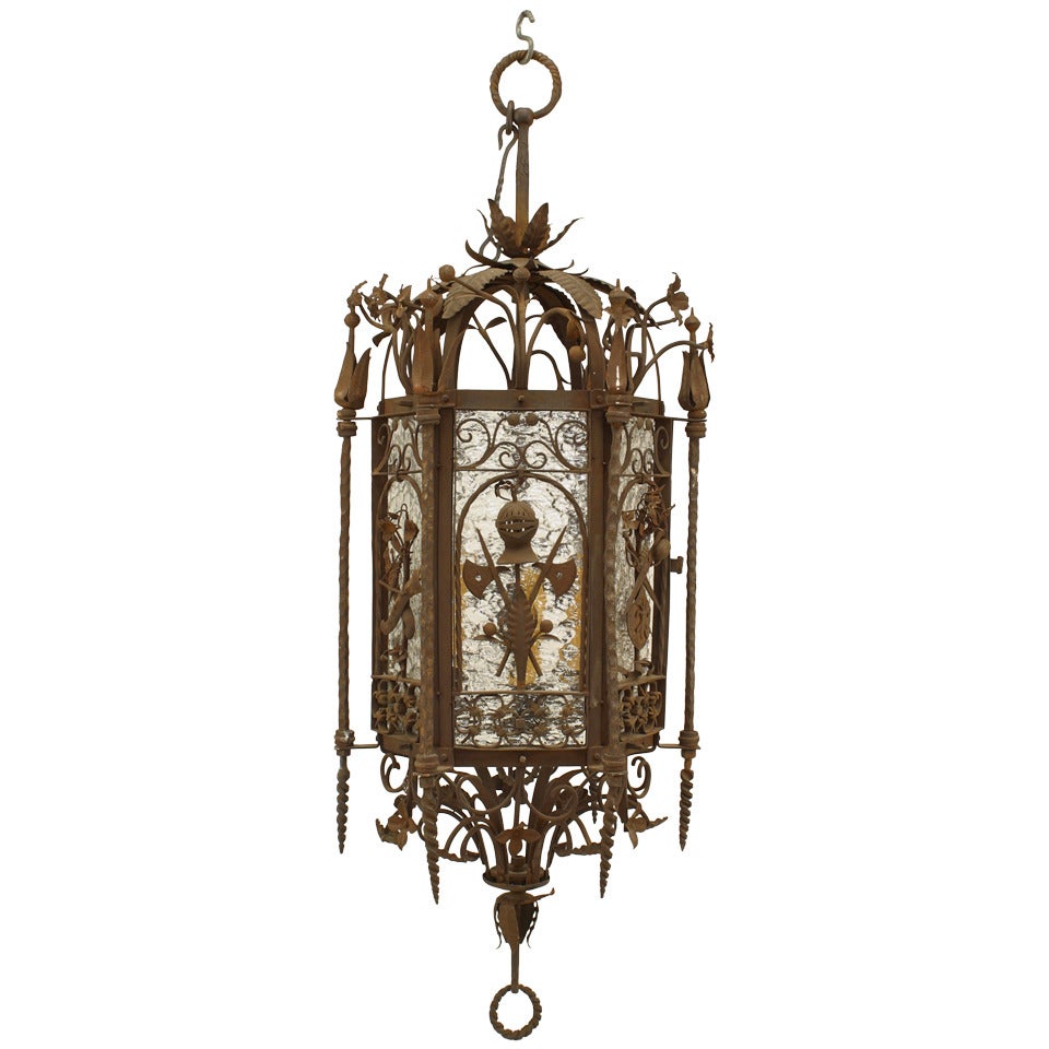 Samuel Yellin Italian Renaissance Wrought Iron Hanging Lantern For Sale