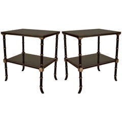 2 Silver Painted Faux Bamboo Black Lacquer End Tables