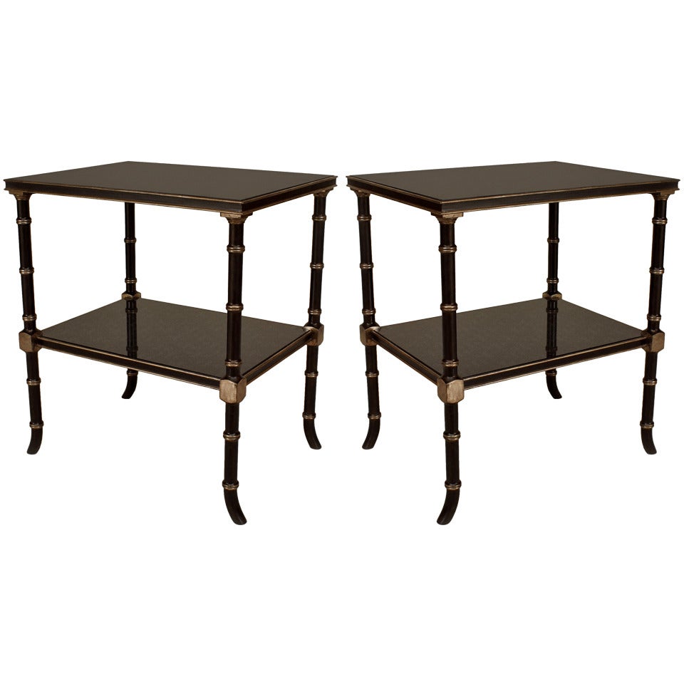 2 Silver Painted Faux Bamboo Black Lacquer End Tables at 1stDibs