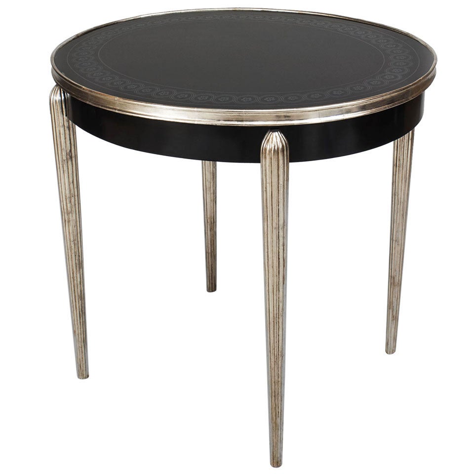 French Art Deco Style Silver Trimmed Glass End Table