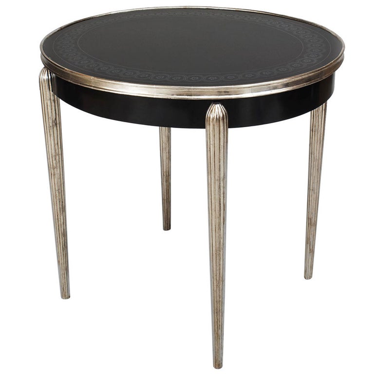 French Art Deco Style Silver Trimmed Glass End Table For Sale at