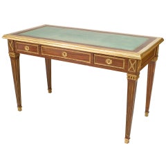 French Louis XVI Style Bronze Trimmed Mahogany Desk