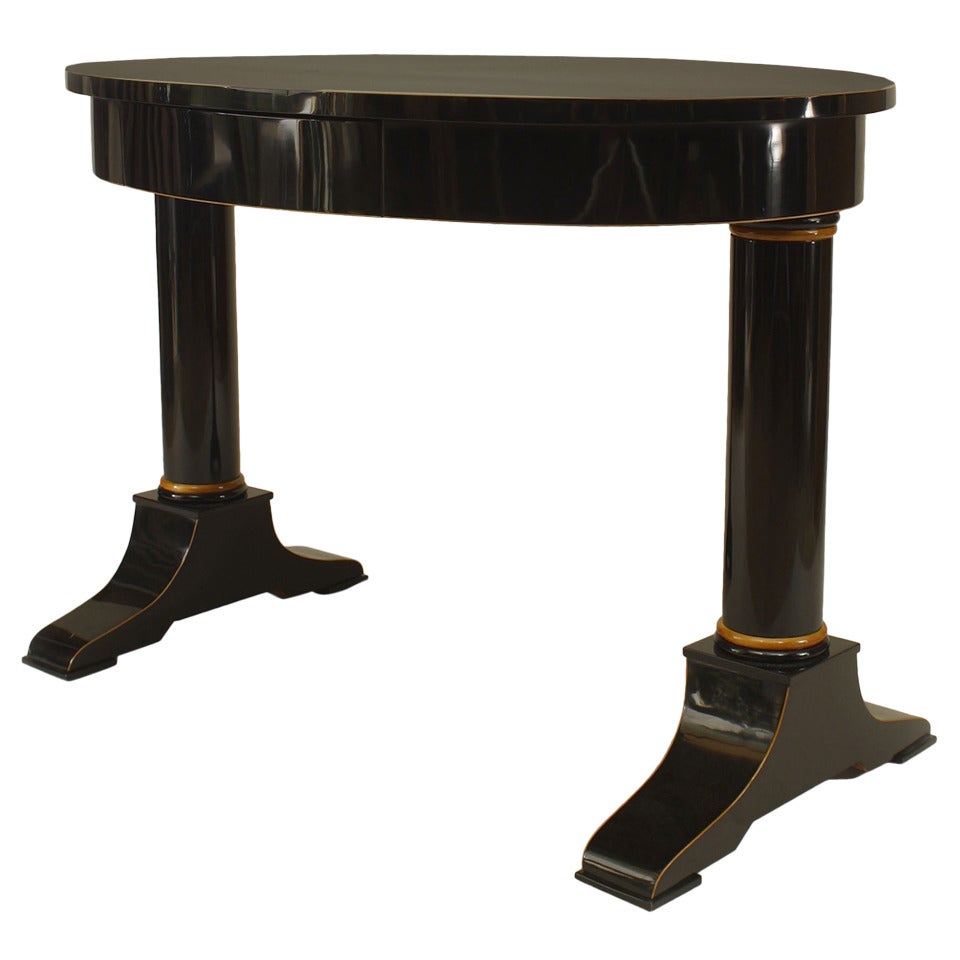 Austrian Biedermeier Ebonized Oval Table Desk