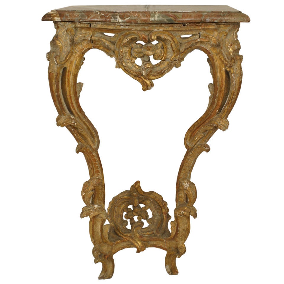 Italian Rococo Brown Marble Console Table