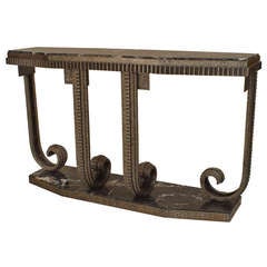 French Art Deco Style Marble and Wrought Iron Console French Art Deco Style Marble and Wrought Iron Console