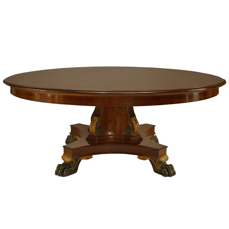 Large English Regency Style Gilt Trimmed Mahogany Dining Table For Sale