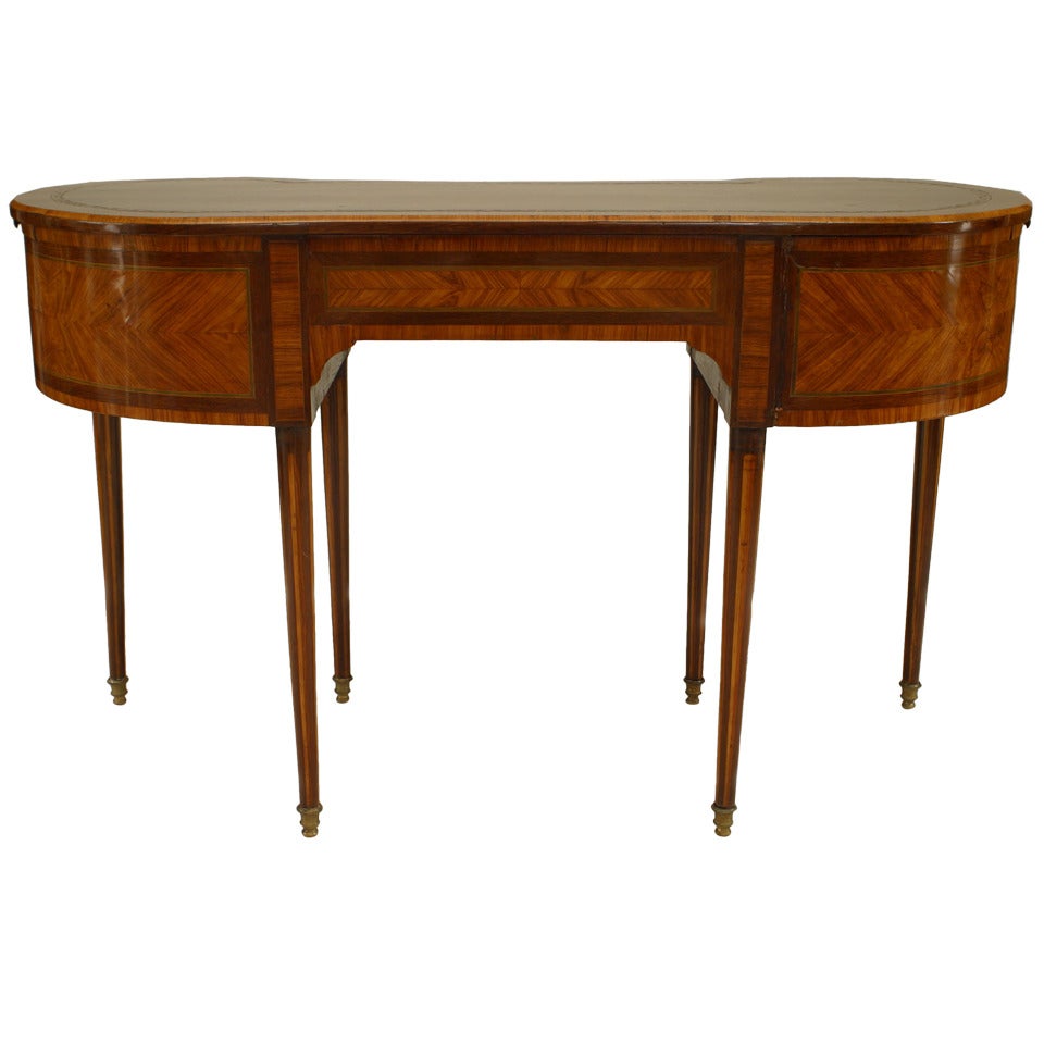French Louis XVI Style Satinwood and Inlaid Kidney Desk
