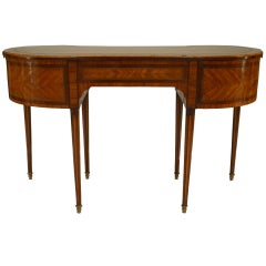 Vintage French Louis XVI Style Satinwood and Inlaid Kidney Desk