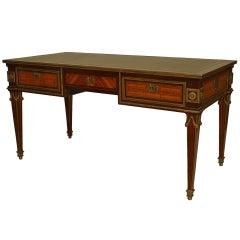 French Louis XVI Style Mahogany Table Desk with Leather Top