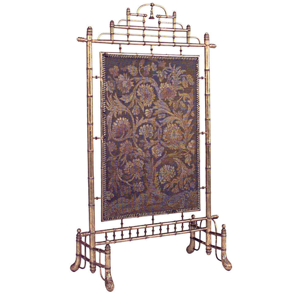 French Victorian Gilt Faux Bamboo Fire Screen For Sale