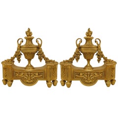 Pair of French Louis XVI Style Bronze Urn Andirons