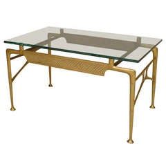 1940
s Italian Glass Top Brass Coffee Table