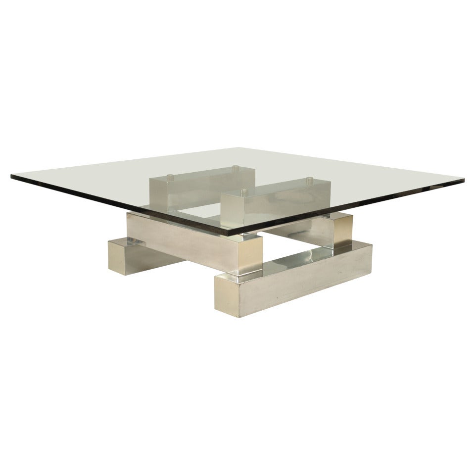 American Modern Aluminum and Brass Coffee Table in Paul Evans' Manner Cityscape For Sale