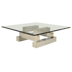 Vintage American Modern Aluminum and Brass Coffee Table in Paul Evans' Manner Cityscape