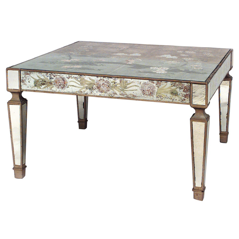 Italian Mid-Century Chinoiserie Mirrored Coffee Table For Sale