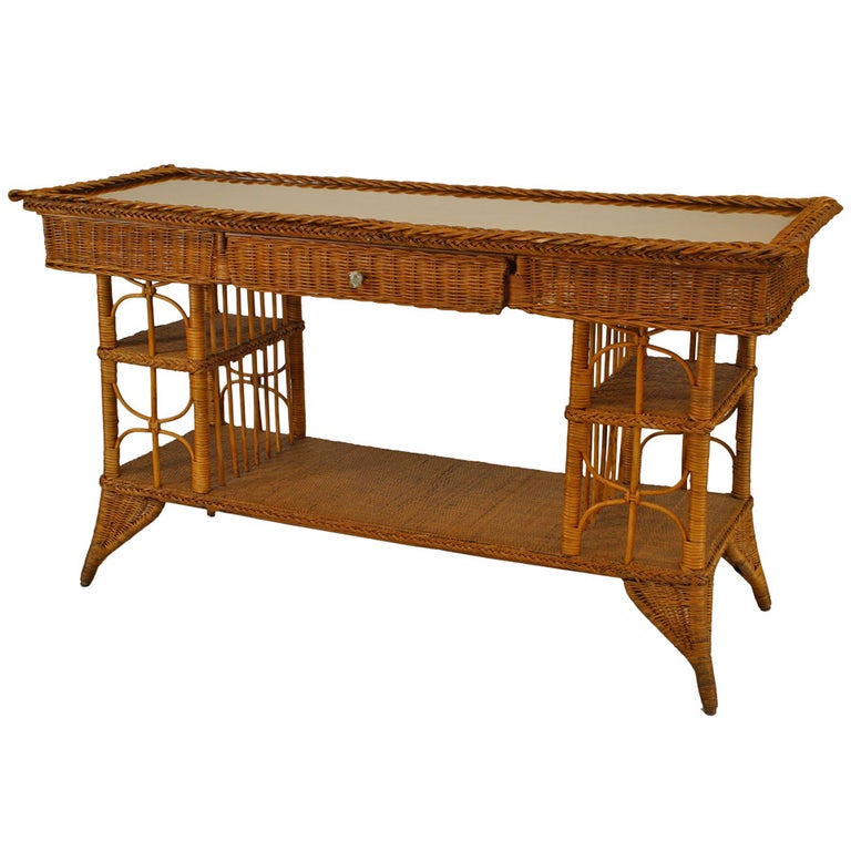 Late 19th c. Wicker Davenport Table, Attributed to HeywoodWakefield