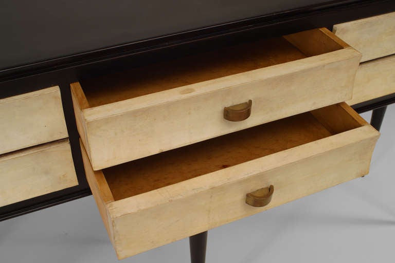 Mid-Century Modern 1940's Italian Parchment and Ebonized Wood Console Table