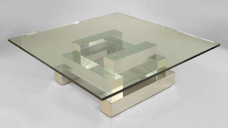 Mid-Century Modern American Modern Aluminum and Brass Coffee Table in Paul Evans' Manner Cityscape For Sale