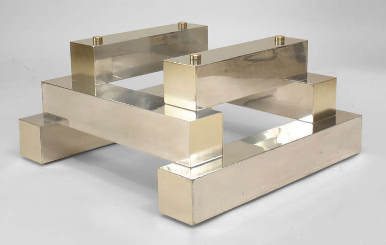 American Modern Aluminum and Brass Coffee Table in Paul Evans' Manner Cityscape In Excellent Condition For Sale In New York, NY