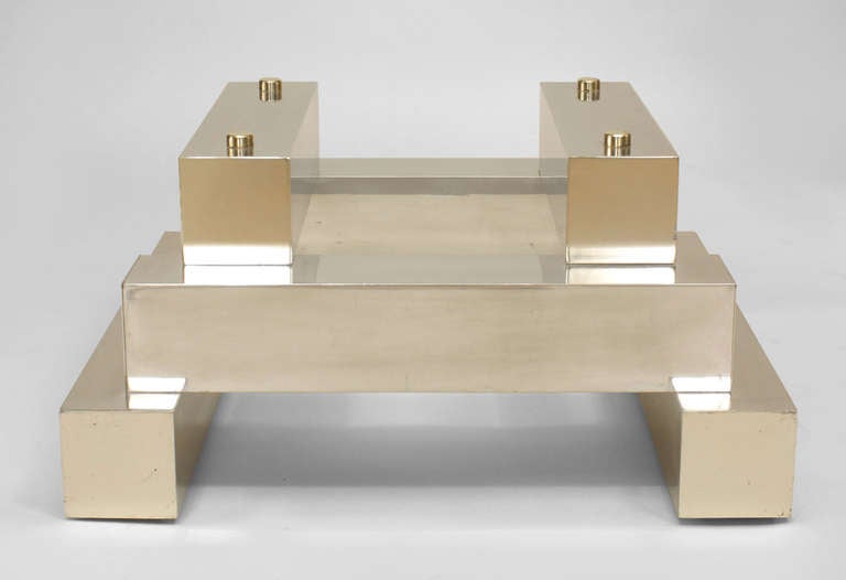 Late 20th Century American Modern Aluminum and Brass Coffee Table in Paul Evans' Manner Cityscape For Sale