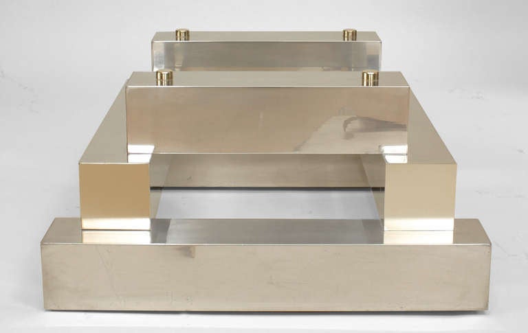 American Modern Aluminum and Brass Coffee Table in Paul Evans' Manner Cityscape For Sale 1