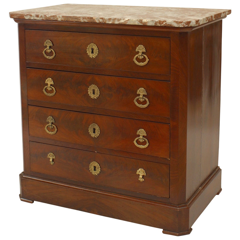 French Empire Style Mahogany Chest with Brown Marble Top For Sale