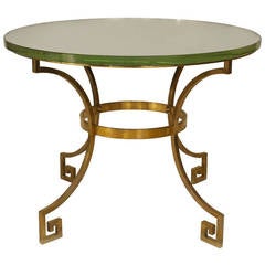 20th c. American Brass Center Table with Mirrored Round Top